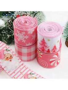 1 Roll Christmas Satin Ribbon (2.5 Inch*5 Yards), Variety Of Designs To Choose From - Polka Dot, Snowman, Snowflake, Santa, Tree, Craft Ribbon, Glitter Gold Wired Fabric Ribbon, For Christmas Crafts, Wedding Decorations, Bow Making, Party Decor - Multicolor - View 12