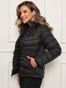 Bobojaco Women's Double-Sided Puffer Jacket Nylon Plain Waterproof Windproof Cold Reinforced Blouse - Đen trên Đen - Xem 5
