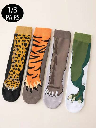 1/3 pares de calcetines para mujer, nuevos calcetines de media caña con diseño de tigre de dibujos animados para invierno, calcetines casuales creativos y divertidos adecuados para uso diario, deportes, skateboard, pareja, fiesta, regalo, suaves y cómodos, aptos para todas las estaciones y ocasiones