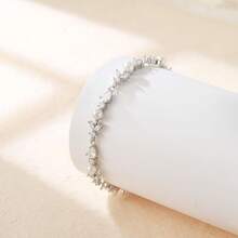 Crysdue Wedding Bridal Link Bracelet Brides Bridesmaids, Marquise Cubic Zirconia Tennis Bracelets Women Prom Jewelry - D_CZ+珍珠,銀色 7.8-9.37 英寸 - 查看 4