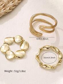 3Pcs Vintage Hollow Asymmetrical Geometry Bracelet Set,Suitable For Women's Daily Jewelry,Gift For Friends
