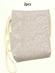 2 piezas Cartera de pana a rayas, con cremallera y correa de muñeca, adecuada como regalo de vuelta al colegio, cartera de mujer, mini cartera, embrague, monedero - Multicolor - Ver 12