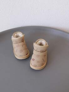 1 Pair Children's Low-Top Shoes With Bear-Like Pattern, Leather & Fleece Material For Warmth, Hook And Loop Closure, Flat Style, Cute Design, Suitable For Autumn/Winter Everyday Wear, Indoor & Outdoor - Khaki - View 17