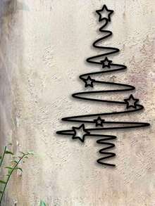 1件金属圣诞树墙饰 - 铁艺雕塑，适用于户外花园露台、室内家居装饰，可用于圣诞节、万圣节、复活节、感恩节 - 无需电源或电池 - 黑色 - 查看 4