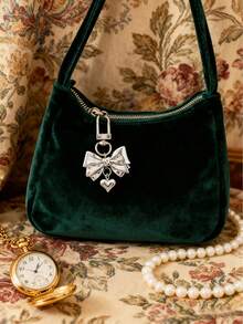 1pc Silver Alloy Bow & Heart Shaped Women Bag Charm, Wallet Accessory, Minimalist Punk Style, Suitable For Outings, Women's Gift, Girlfriend Birthday/Christmas Gift, Wallet Decor & Chain, Bag Pendant, Teacher Accessory