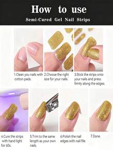 16 件/套 7 色半固化凝胶指甲贴，闪光全息闪光自粘凝胶指甲全贴，适合圣诞节情人节，需要紫外线灯，易于修甲，适合女性日常 DIY 美甲