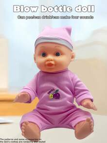 26厘米逼真娃娃，会小便、喝水、发出4种声音，配有奶瓶和安抚奶嘴，粉色小床，连衣裙图案随机发送，是送给女孩的过家家礼物。