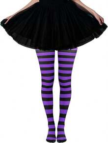 2 Pairs Women's Nylon Striped Tights Striped Tights Women Women's Stocking Hosiery - 紫色和黑色 - 查看 12
