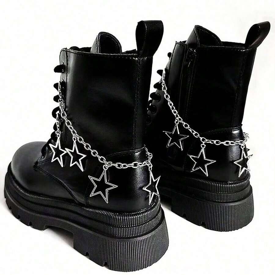 New Hollow Star Pendant Metal Chain Shoe Lace Fashionable Chain Link, Personalized All-Match Star Decor Boots Accessories - Multicolor - View 1