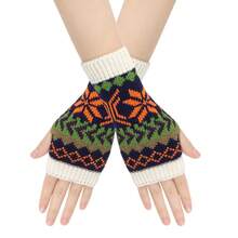 Christmas Snowflake Knitted Fingerless Gloves, Winter Warm Colorful Knitted Sleeve Cuffs For Holiday