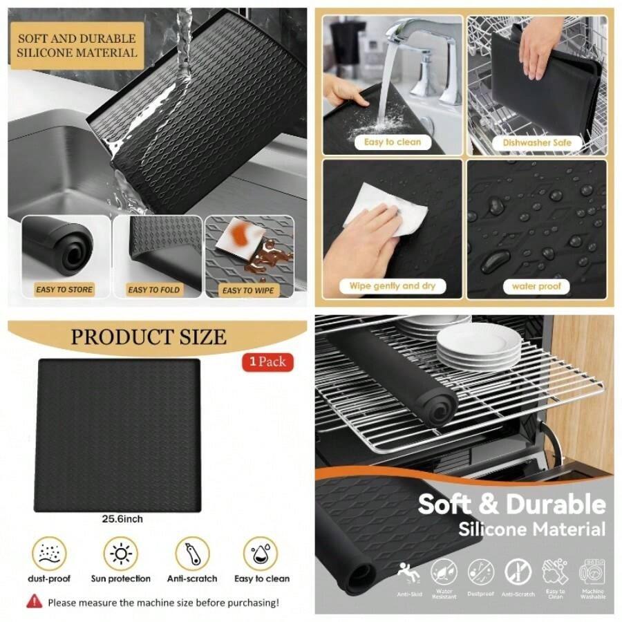 - 2 fundas para lavadora y secadora para la parte superior, 26.5x 23.5 pulgadas, almohadillas para orejas de silicona para lavadora y secadora, antideslizante e impermeable - Negro - + 25,6 x 23,6"-1 pieza - Ver 1