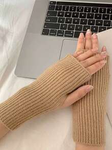 Women's Plush Half Finger Gloves, Warm Fingerless Knitted Mittens, Suitable For Writing & Outdoor, Autumn/Winter,School - A - View 7