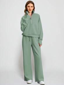 Women 2 Piece Outfits Sweatsuit Set 2025 Activewear Workout Fall Oversized Half Zip Sweatshirt Sweatpant Lounge Set Tracksuits - 綠色 - 查看 3