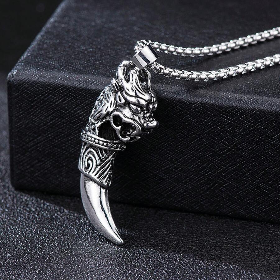 2D Flat, 5-Piece Set Summer Essential Men's Necklace - Imitation Shark Tooth Pendant (Coconut Shell Wood Beads), Flame Dragon Pendant, 3D Geometric Vertical Pendant (Cuban Style), Vintage Thick Coin Layered Chain, Silver/Gold/Black Flat Box Chain, Statement Piece, Cuban Style Design, Durable Metal Chain, Handmade Pendant, Streetwear Enthusiast, Fashionable Men