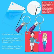 Sublimation Keychain Blanks Bulk 120 Pcs, Double Sided Sublimation Blanks Keyrings With Tassels Heat Transfer Keychains Blank Key Chains - trắng - Xem 3