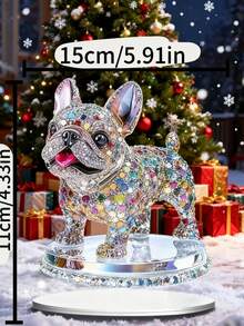 优雅的法国斗牛犬水晶亚克力 2D 平面桌面装饰带支架 - 适用于办公室和家庭的多功能装饰桌面标牌 - 送给爱狗人士的最佳礼物 - 彩色 - 查看 2