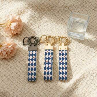 1pc Zinc Alloy Keychain, PU Pattern Printing, Elegant Design, Anti-Rust Coating. Suitable For Car Keys And Home Keys, Both Practical And Fashionable.