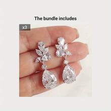 Emmaya Women's Elegant Wedding Earrings - Teardrop Floral Synthetic  Stud Earrings, Bridal Jewelry, Suitable For Weddings, Formal Occasions And Special Events, Evening Wear, Sparkling Design, Fine Craftsmanship, Fashion Enthusiasts - 白金 - 查看 9