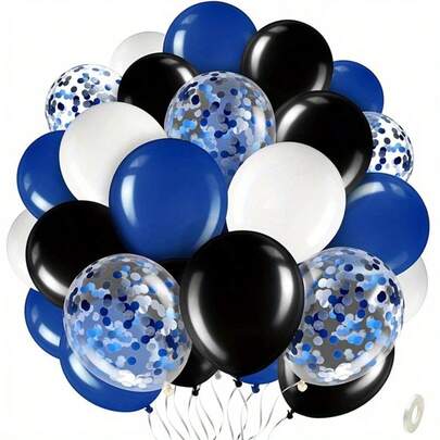 31pcs Black, White, Blue, Multicolor Paper Confetti Latex Balloons, Suitable For Wedding Decoration, Birthday Party Decoration, Anniversary Celebration, Graduation Ceremony Decoration, Holiday Decoration, Father's Day Decoration, Indoor & Outdoor Decoration, Home Decor, Room Decor