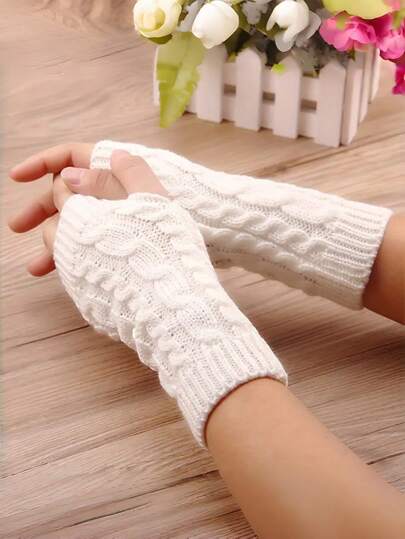 1 paire de gants à doigts mi-longs tricotés, gants chauds pour l'automne et l'hiver, gants sans doigts en acrylique et laine, gants courts de couleur unie, n'affectent pas l'écriture, gants chauds pour utiliser les téléphones portables et les ordinateurs