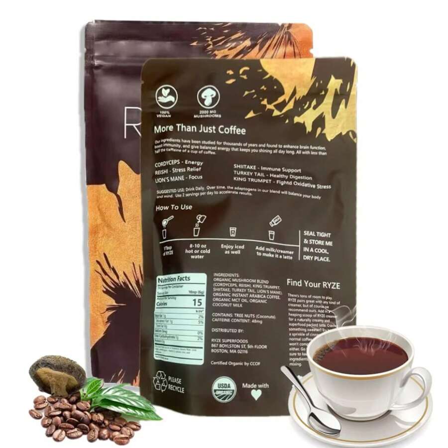 Mushroom Coffee Blend With Shiitake & Cordyceps – Supports Energy, Focus & Immune Health – Smooth Flavor Coffee Alternative – 1 Pack - 2 gói - Xem 1