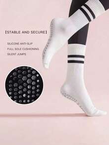 4 Pairs Women's Pilates Grip Socks, Non-Slip Yoga Socks, Enhance Barbell And Grip Strength, Breathable Polyester, Striped Design, Suitable For All Seasons, Yoga Accessories, All Season Socks, Textured Bottom Socks, Durable (Assorted Colors)