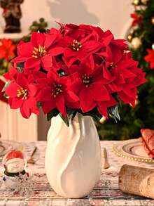 1/5 piezas, Ramos artificiales de Flor de Pascua roja (5 cabezas), Arbusto de Flor de Pascua para decoración navideña en porche, hogar, jardín, interior y exterior, Plantas de simulación navideña, Flores navideñas, Decoraciones navideñas