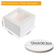 5 Pcs Cake Boxes With Window, White Square Cheesecake Bakery Boxes, Large Cardboard Cake Baking Boxes For Cakes, Pies, Wedding, Birthday Party - White - View 12