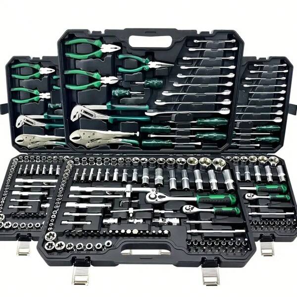 46pcs High Quality Automotive Repair Tool Kit, With Quick Release Ratchet And Hex Wrenches, Durable Socket Set, Portable Storage Box, For Car Maintenance And Emergency Repair