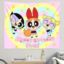 1PC Cartoon Powerpuff Girls Birthday Party Theme Photography Background Decoration Banner Baby Baptism Party Photo Props