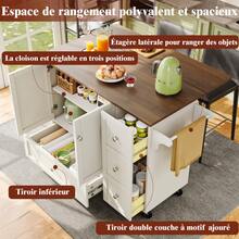 Kitchen Trolley, Removable Dining Trolley With Worktop, Towel Rail And Spice Rack, Adjustable Dividers, Kitchen Buffet, Tabletop With Wood Grain, White - 1 - View 8
