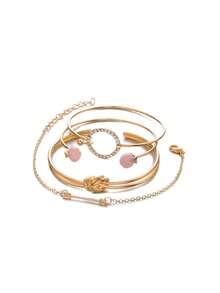 4pcs Minimalist Elegant Luxury Personalized Knotted, Circular, Rhinestone, Arrow Multi-Element Bracelet Set, Suitable For Women's Daily Wear (Avoid Contact With Water)