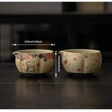 1 Set Sakura Katzen Muster Feuerton Teeschale Set, hochtemperaturgebrannt, innen glasiert für einfache Reinigung, handpolierter Boden zum Schutz von Oberflächen, geeignet für Feiertage, Geburtstage, Geschenke, Zuhause, Büro, Outdoor, inklusive Bambus Teeburste & passende Accessoires, Geschenkbox für Tee-Set aus der Song-Dynastie