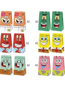 SPONGEBOB 12pcsCartoon Sponge-Bob Birthday Party Decoration Bob Paper Gift Bag Candy Box Shower For Event Supplies Gifts ﻿