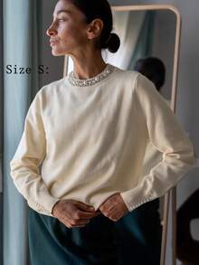 GIGOGOU Fashion Beading Women Autumn Winter Warm Sweater Casual Basic Long Sleeves Knit Top Fall Clothes Chic - Beige - View 5