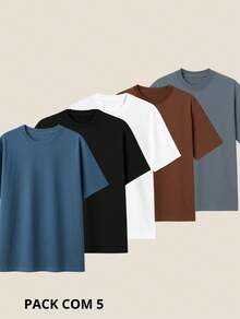 Kit Of 5 Premium Men's Oversized T-Shirts, Trap Street Style,  Bodybuilder, End Of Year Christmas - 白色,黑色,灰色,牛仔藍和棕色 - 查看 1