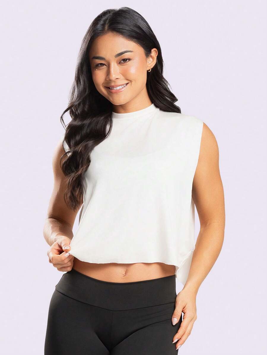 Women's 100% Viscose Laycra Open Back Fitness Tank Top Wholesale - trắng - Xem 1