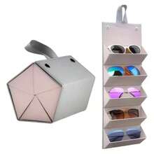 Estojo Portátil Para Óculos De Sol com 5 Divisória em Camurça Maleta Dobrável Para Viagem Preto, Marrom ou Cinza - Cinza - Visão 8