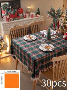 1 khăn trải bàn tua rua kẻ caro xanh lá cây, khăn trải bàn ăn hình chữ nhật dày phong cách đồng quê cổ điển, hoàn hảo cho sử dụng hàng ngày, ngày lễ, Giáng sinh, họp mặt gia đình, tiệc sinh nhật, đám cưới, trang trí nhà cửa - màu xanh lá - Xem 15