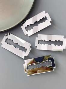 3pcs Punk Style Faux Razor Blade Hair Clips, Edgy Bangs Clips, Hairstyle Accessories, Hair Claws, Hair Slide, Hair Barrettes - 銀色 - 查看 3