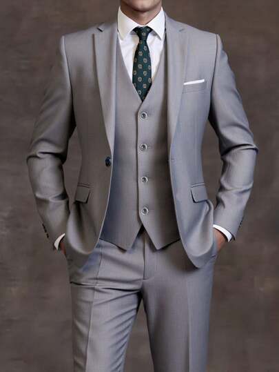 High-Quality Men's Wedding Suit Set, Including Jacket, Pants And Vest, Slim Fit, Men's Tuxedo, Customized British Style Groom Suit, Business Attire