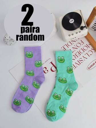 2 pares de calcetines hasta el tobillo de mujer con diseño de ranas, resistentes al olor y transpirables, de estilo lindo y adecuados para uso diario, casual y escolar