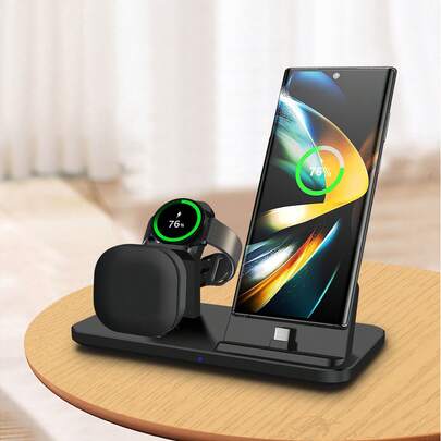 USB C Charging Station Compatible With Samsung Phones Watches Earbuds, 3 In 1 Wireless Charger Stand Compatible With Samsung Galaxy Watch Ultra 8/7/6/5/Pro/4/3/Active 2/1, Galaxy S25/S24/S23/S22/S21/S20, Note20/10, Z Fold 7/6/5/4, USB-C For Buds 3 2 Pro