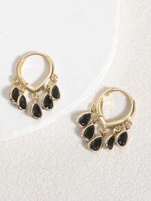 1 对时尚高端奢华闪亮优雅甜美百搭高品质金色、银色、粉色、彩色、桃色、白色水滴、心形、花朵、圆形锆石耳环，适合女性日常佩戴、婚礼、庆典、派对、赠送朋友的礼物 - 黑色 - 查看 2