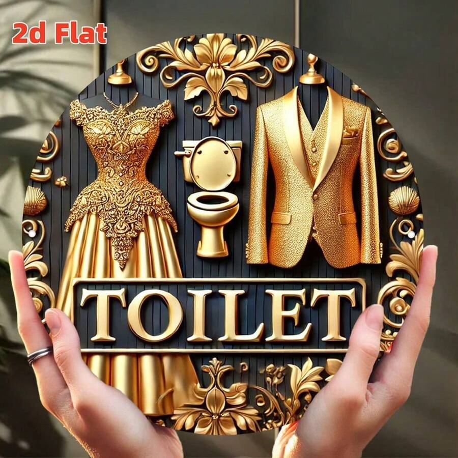 1 tấm phẳng 2D, nghệ thuật trang trí phòng tắm sang trọng - Tấm gỗ treo tường tròn, in độ phân giải cao, chống thấm nước và bụi, thiết kế đen và vàng thanh lịch với họa tiết hoa, thích hợp cho khách sạn 5 sao, biệt thự thiết kế, dinh thự hiện đại và spa, đồ trang trí treo trong nhà/ngoài trời, phẳng 2D, lý tưởng để trang trí phòng - Nhiều màu - Xem 1