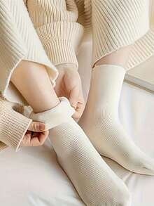 5 pares de calcetines de nieve de colores de la tierra para mujeres, calcetines de tubo medio verticales de otoño e invierno, calcetines esponjosos y calcetines de piso cálidos con engrosamiento de lana, adecuados para uso diario y diversas ocasiones, color aleatorio