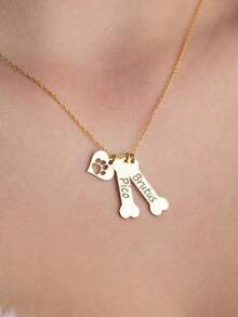 1 pieza Collar con colgante con forma de hueso con huella de mascota personalizada, colgante con forma de corazón, collar con nombre, joyería personalizada, collar unisex, collar personalizado, collar con nombre, se pueden personalizar de 1 a 3 nombres, regalos de Navidad personalizados, regalos de Halloween, regalos de cumpleaños, regalos para amantes de las mascotas, adecuado para regalos personalizados para familiares y amigos - Multicolor - Ver 4