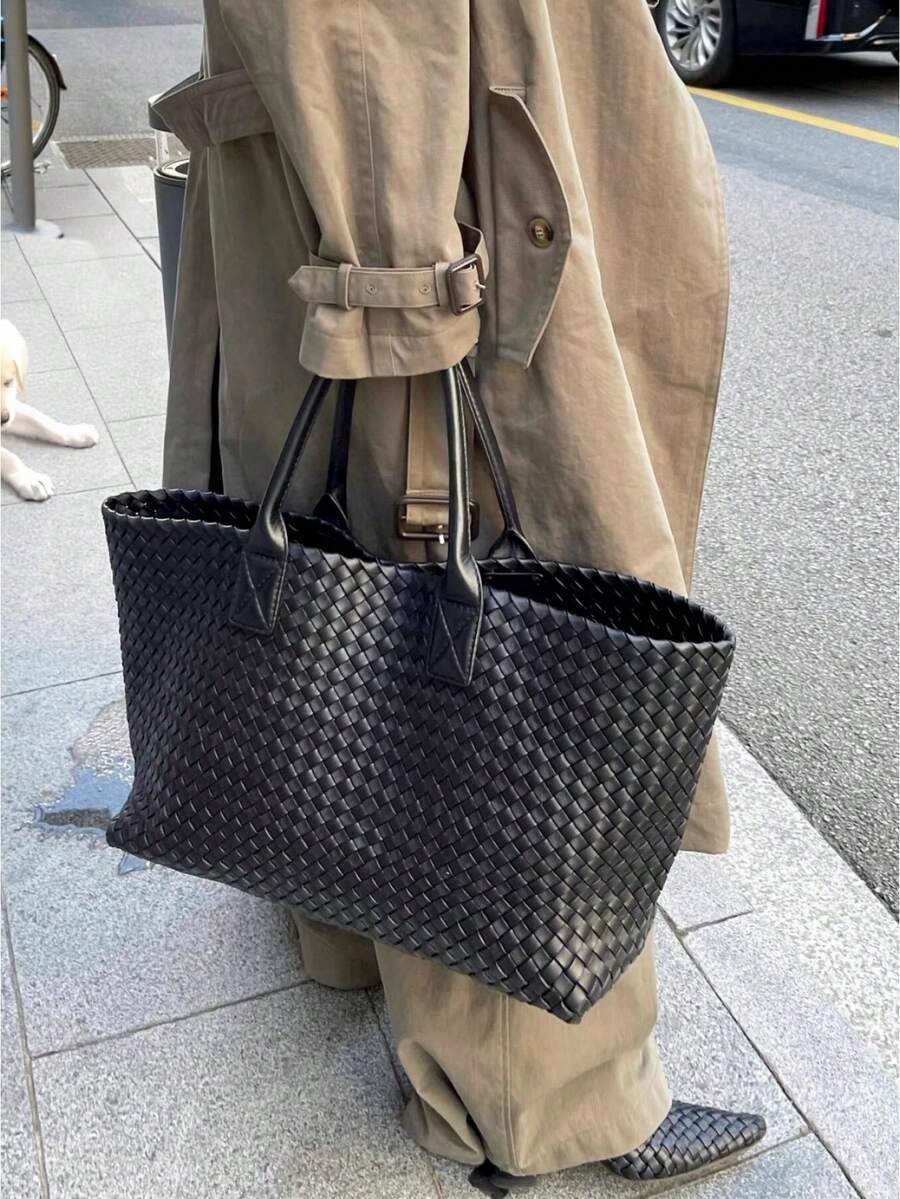 女士休闲流浪包，大容量带零钱包，手工编织包，简约高端通勤单肩/腋下托特包