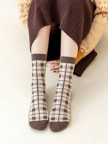 1/3/5双女士中长袜，适合秋冬季节，厚款毛圈保暖袜，花朵图案女士袜子 - 彩色 - 查看 8