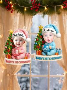 1pc Customized Photo Christmas Ornament, Personalized Name And Photo Decor, Custom Ornament With Photo, Christmas 2025 Memento, Christmas Tree Decoration, Customized Acrylic Pendant, Personalized Gift, Cute Holiday Decor, Baby Shower Party Favor, Personalized Ornament, Customized Christmas Gift, Christmas Tree Decoration, Personalized Gift, Custom Christmas Decor - Multicolor - View 5